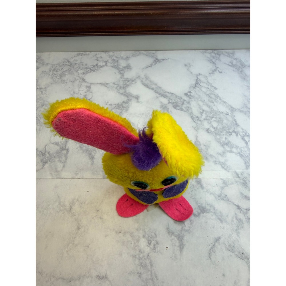 Vintage 1974 Wallace Berrie Fluffy Bunny Plush Yellow Pink Purple 9" WB 186 - Picture 10 of 13